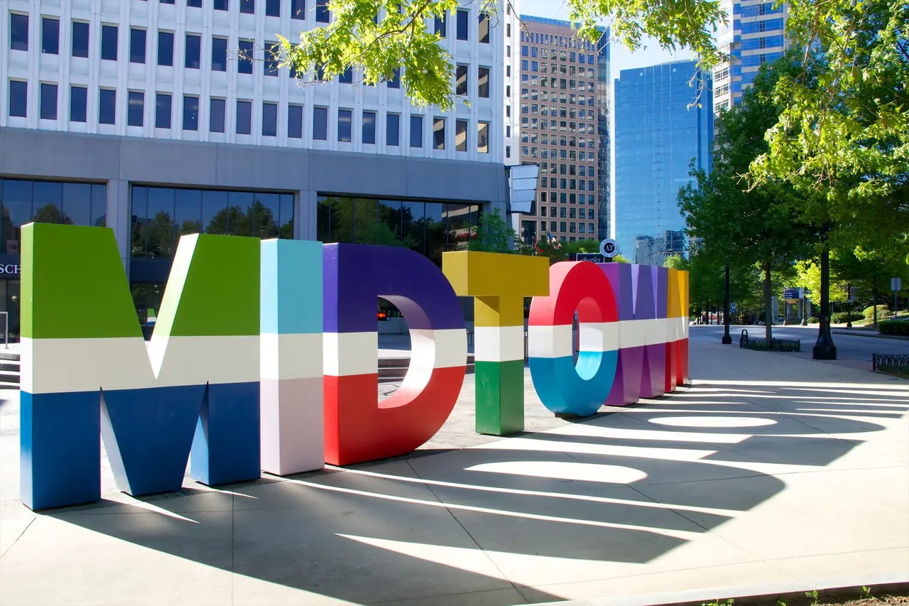 Colorful Midtown letters along a downtown Atlanta sidewalk