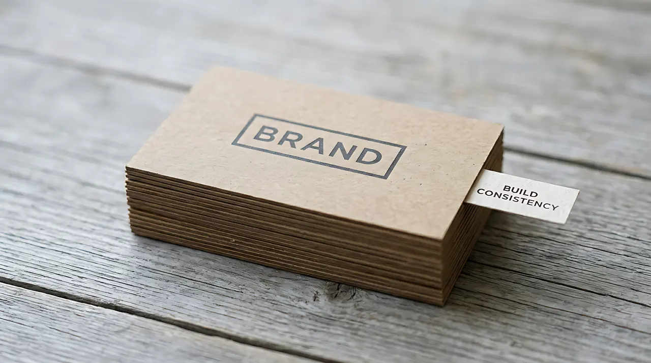 Stack of brand cards with a tab labeled Build Consistency