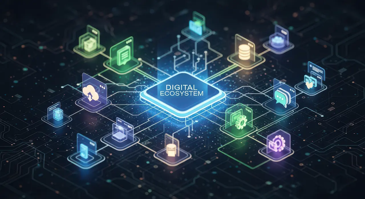 Connected digital services arranged around a central digital ecosystem