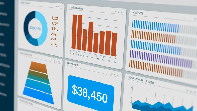 CRM dashboard showing lead, task, project and sales reports