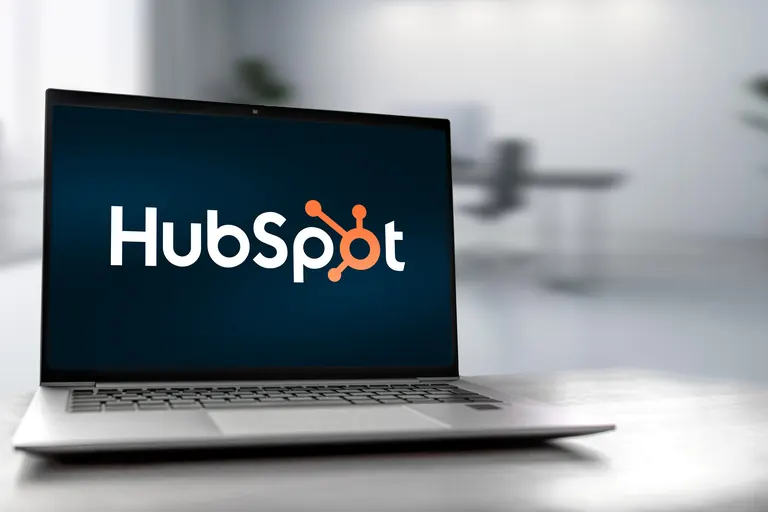 HubSpot logo displayed on a laptop