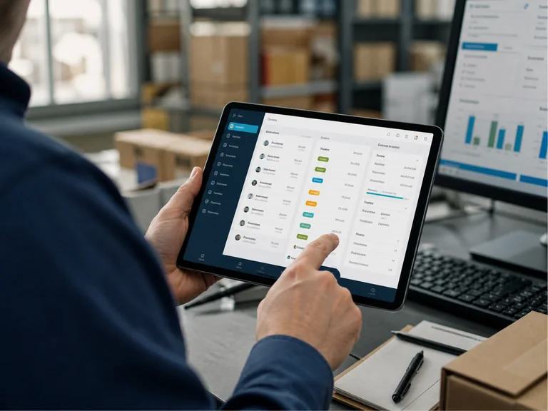 Operations workflow displayed on a tablet in a work area