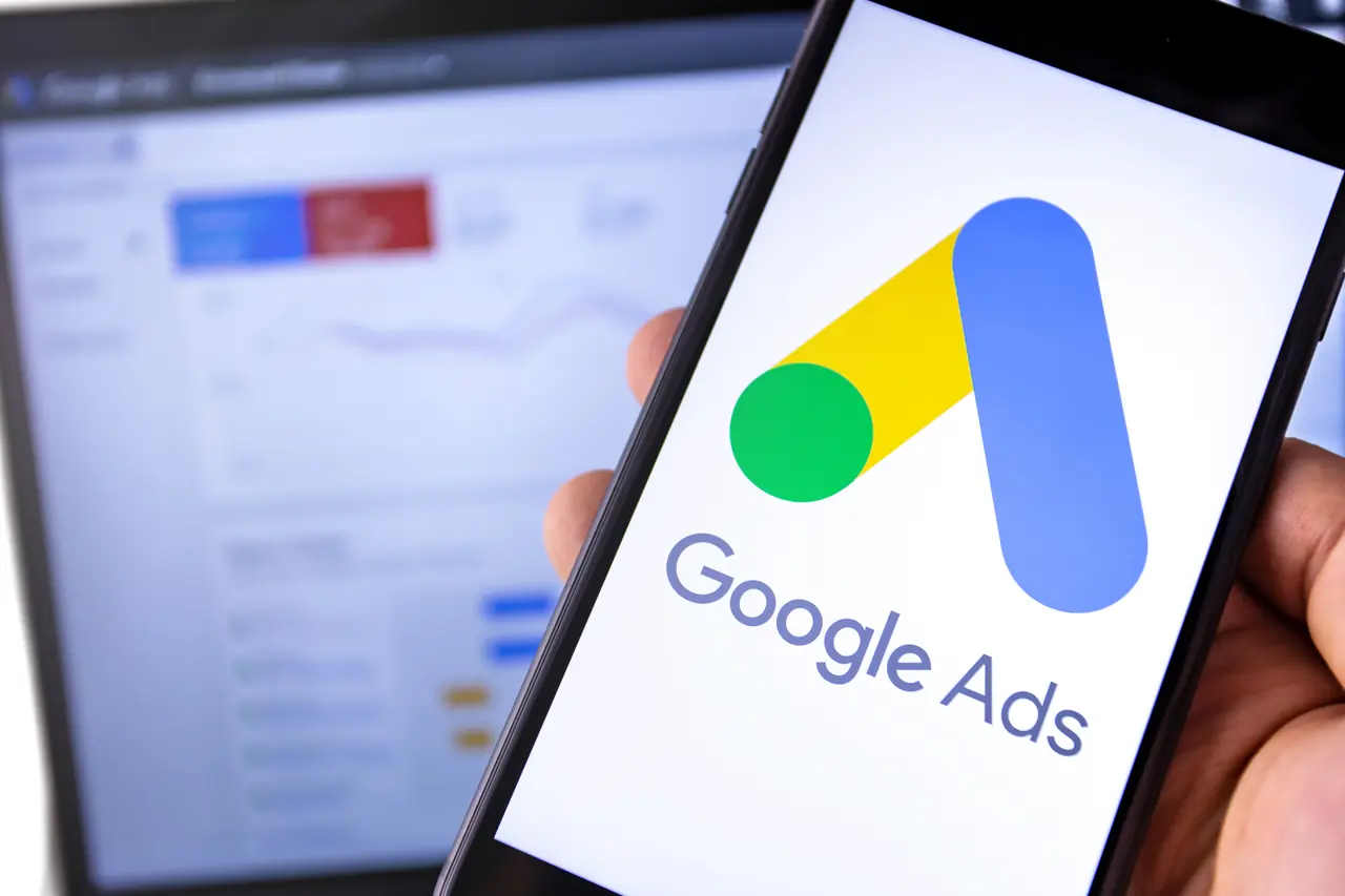 Google Ads logo displayed on a smartphone