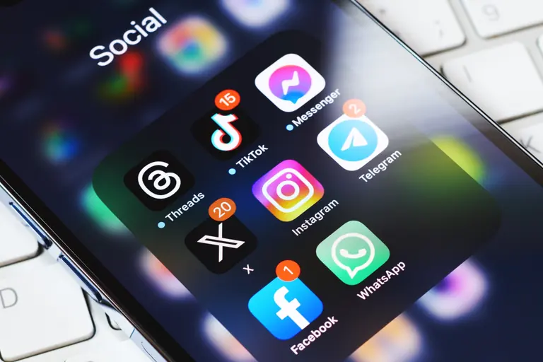 Social media applications displayed on a smartphone
