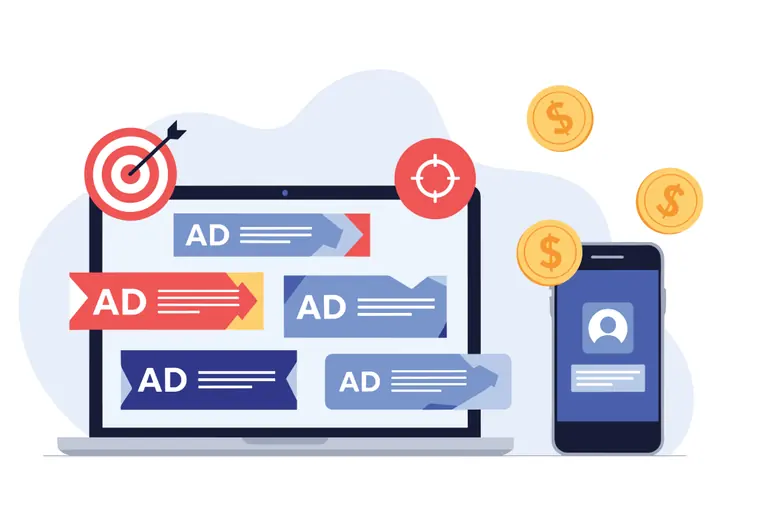 Targeted digital advertisements displayed on desktop and mobile screens