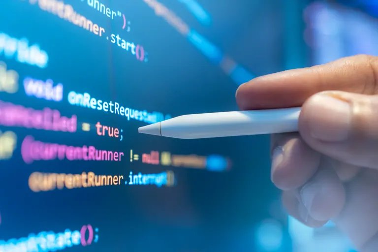 Web application code reviewed on a screen